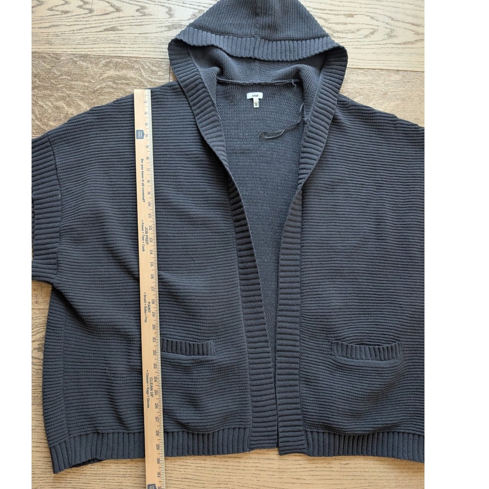 Aerie Womens Short Sleeve Hooded Cardigan Gray Ribbed Open Front Pocket L/XL - Picture 4 of 5